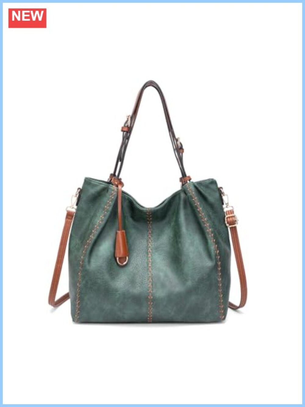 Vintage PU Hobo Shoulder Bag with Rivet Detail Tote Purse